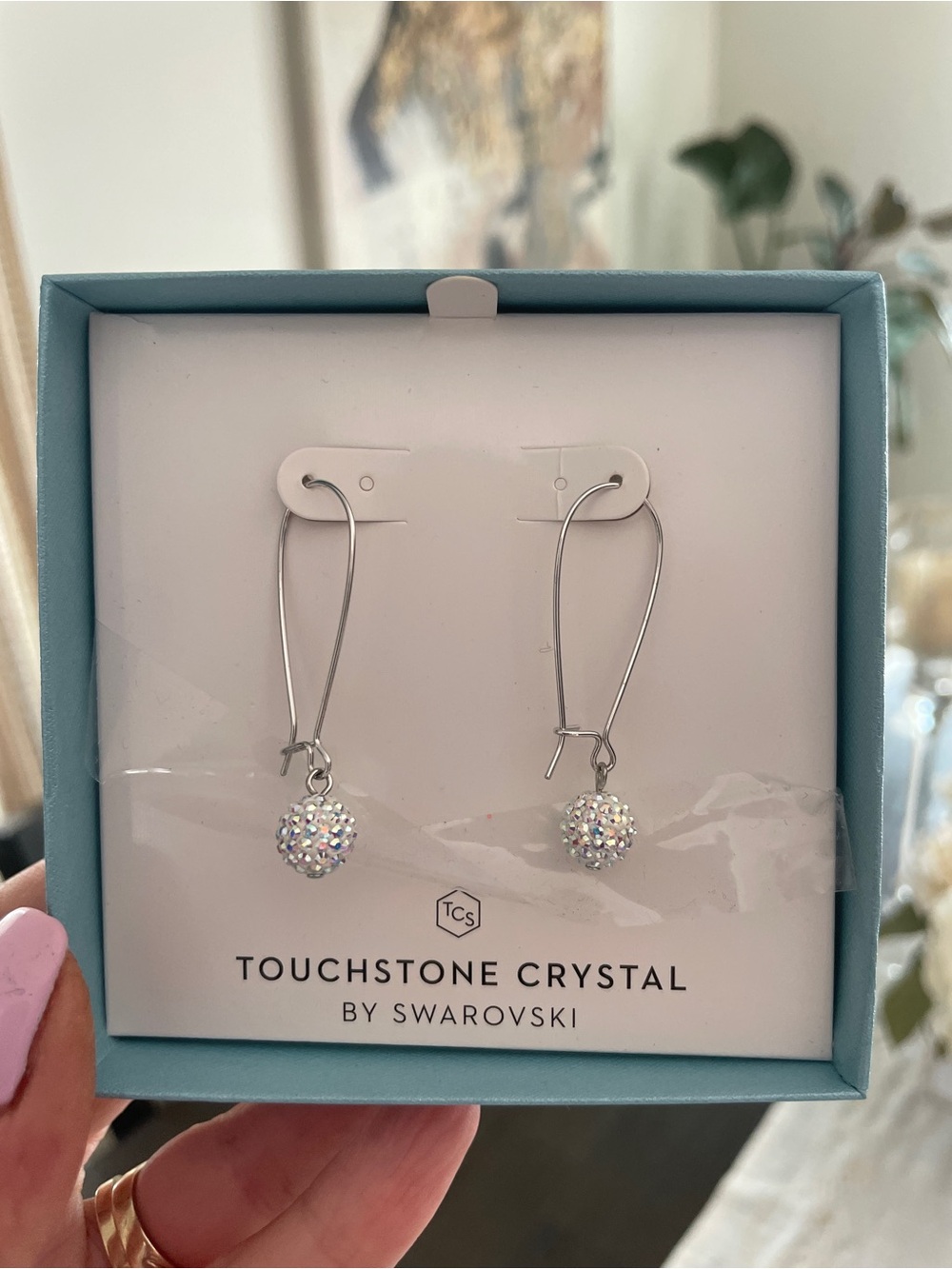 New Touchstone Crystal by Swarovski Iridescent Sparkle Drop Earrings - Silver - Picture 3 of 5